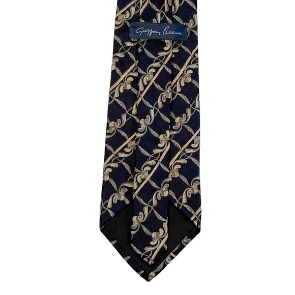 Geoffrey Beene 100% Silk Tie Navy and Cream Geometric Print - Picture 3 of 7